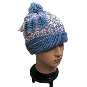 NWT Smartwool Fair Isle Beanie Hat Pom Pom Merino Wool Blend Blue Unisex OS